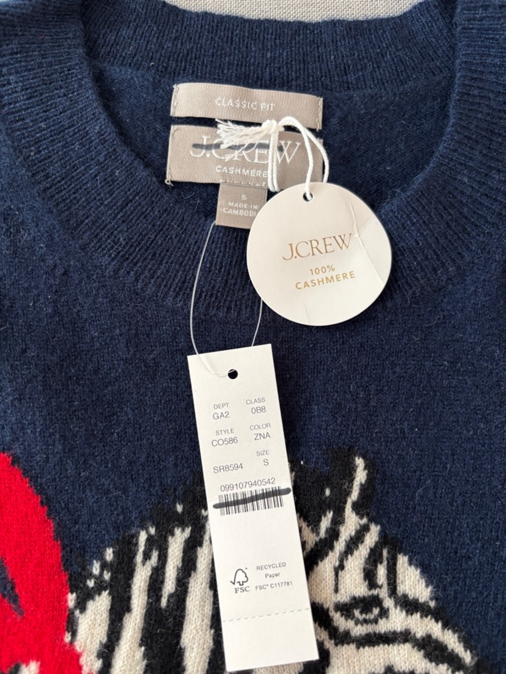 J.Crew Cashmere classic-fit crewneck sweater in zebra intarsia CO586 - Picture 6 of 8